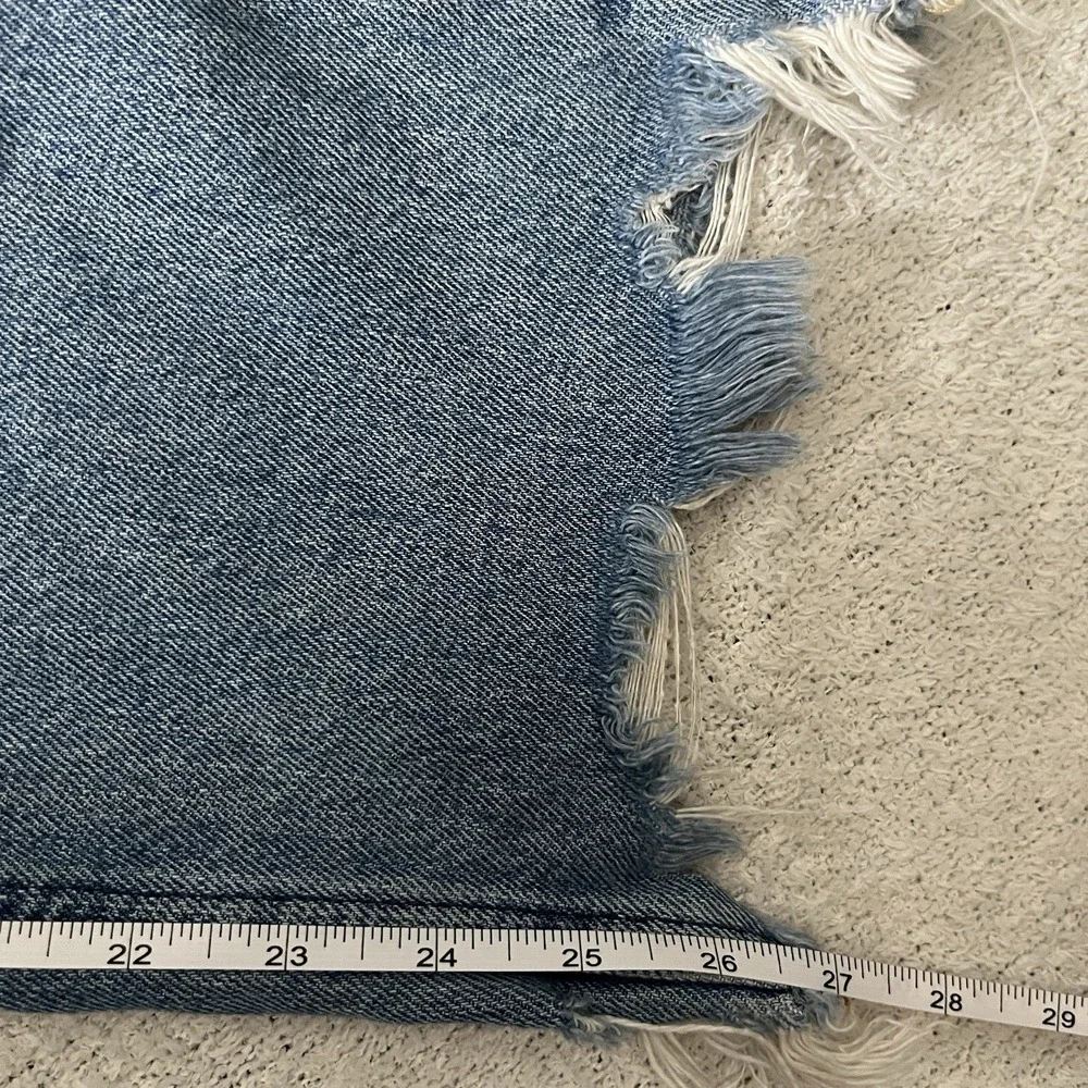 We The Free Jeans Women 28 Blue Distressed Straight Leg High Rise Button Fly Raw